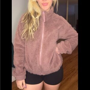 Free People Plush Zip-Up Jacket in Mauve